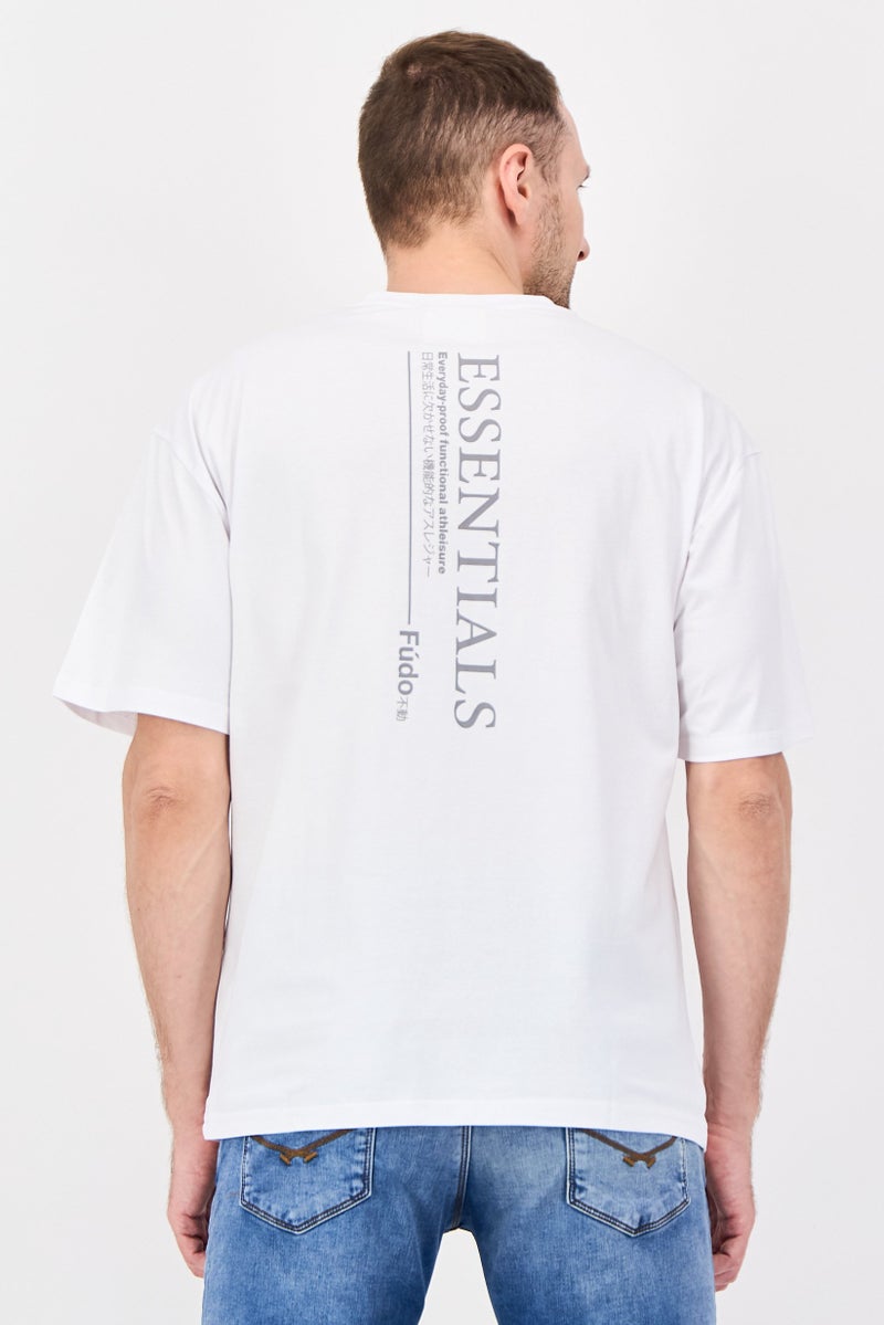 Fudo Men Crew Neck Short Sleeve Graphic Print T-Shirt, White - Image 2